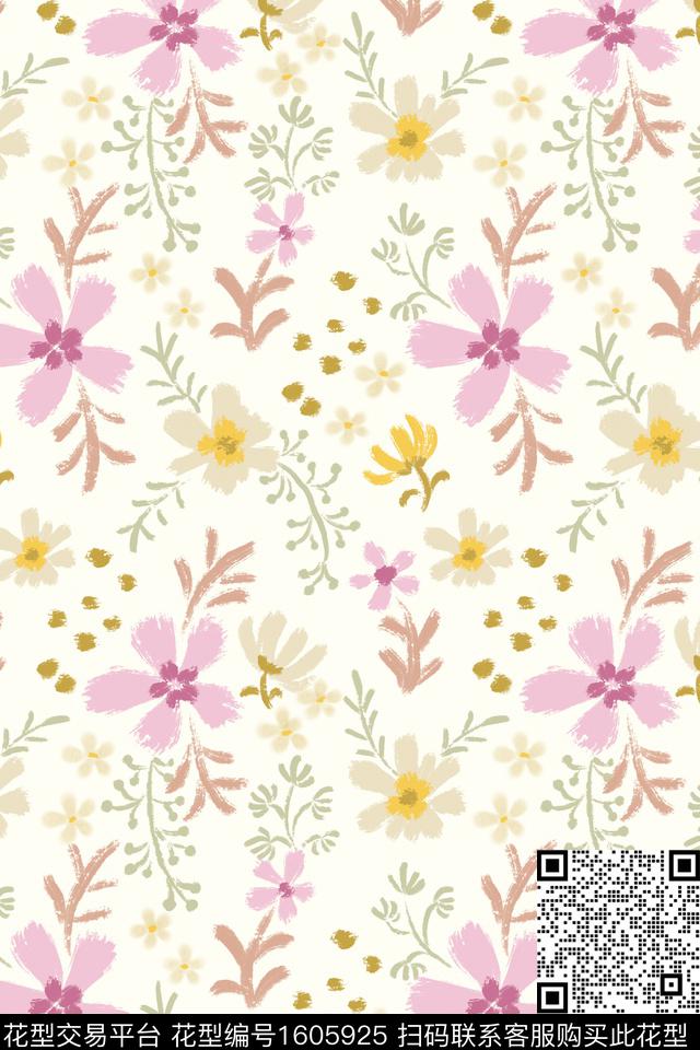 小清新清爽底花卉花卉数码印花华亿平台下载（图片编号: 1605925） - 瓦栏（Walan）