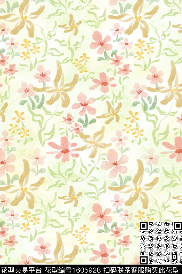 小清新清爽底花卉花卉数码印花华亿平台下载（图片编号: 1605928） - 瓦栏（Walan）