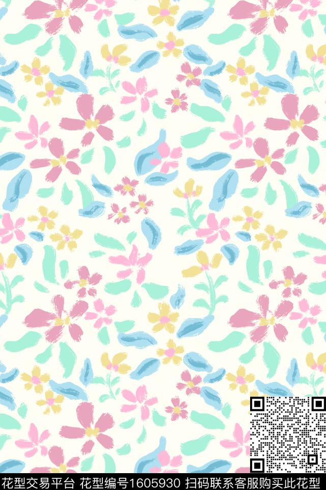 小清新清爽底花卉花卉数码印花华亿平台下载（图片编号: 1605930） - 瓦栏（Walan）