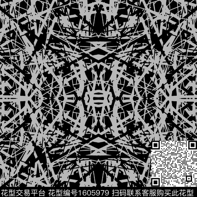 黑白抽象线条传统印花华亿平台下载（图片编号: 1605979） - 瓦栏（Walan）