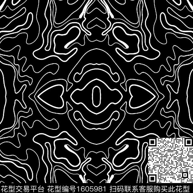 黑白抽象线条传统印花华亿平台下载（图片编号: 1605981） - 瓦栏（Walan）