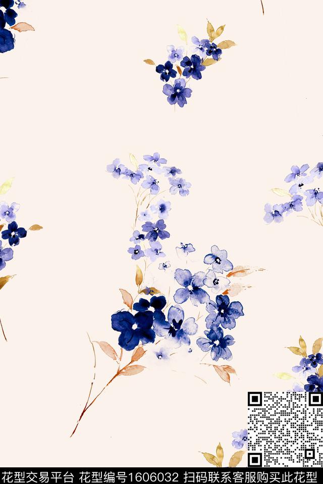 花卉水彩花卉年轻女装数码印花华亿平台下载（图片编号: 1606032） - 瓦栏（Walan）
