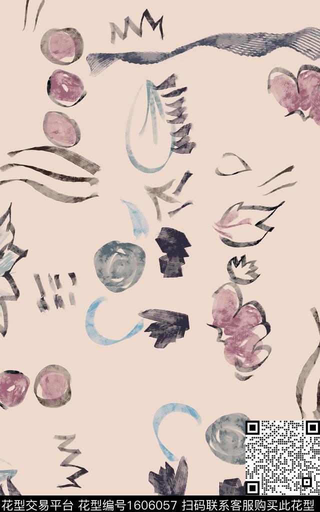 水彩笔触抽象数码印花华亿平台下载（图片编号: 1606057） - 瓦栏（Walan）