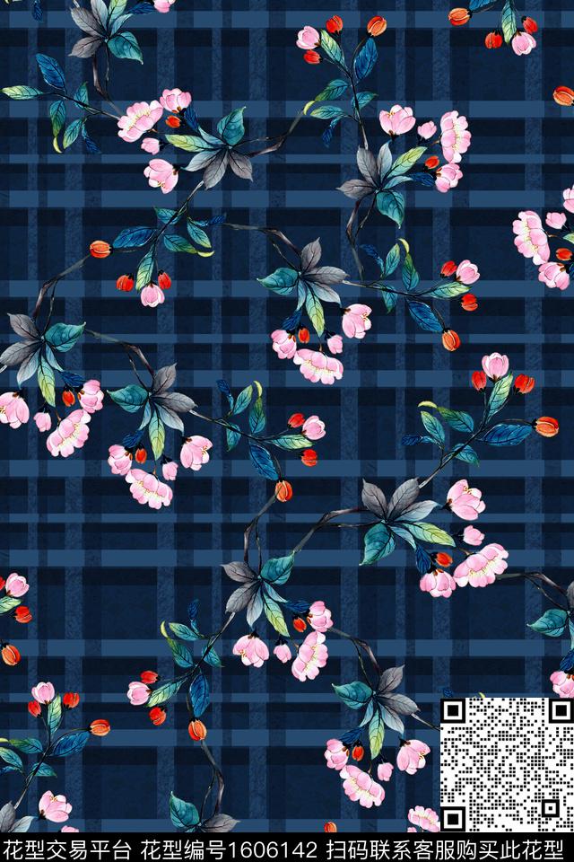 花卉小碎花格子数码印花华亿平台下载（图片编号: 1606142） - 瓦栏（Walan）