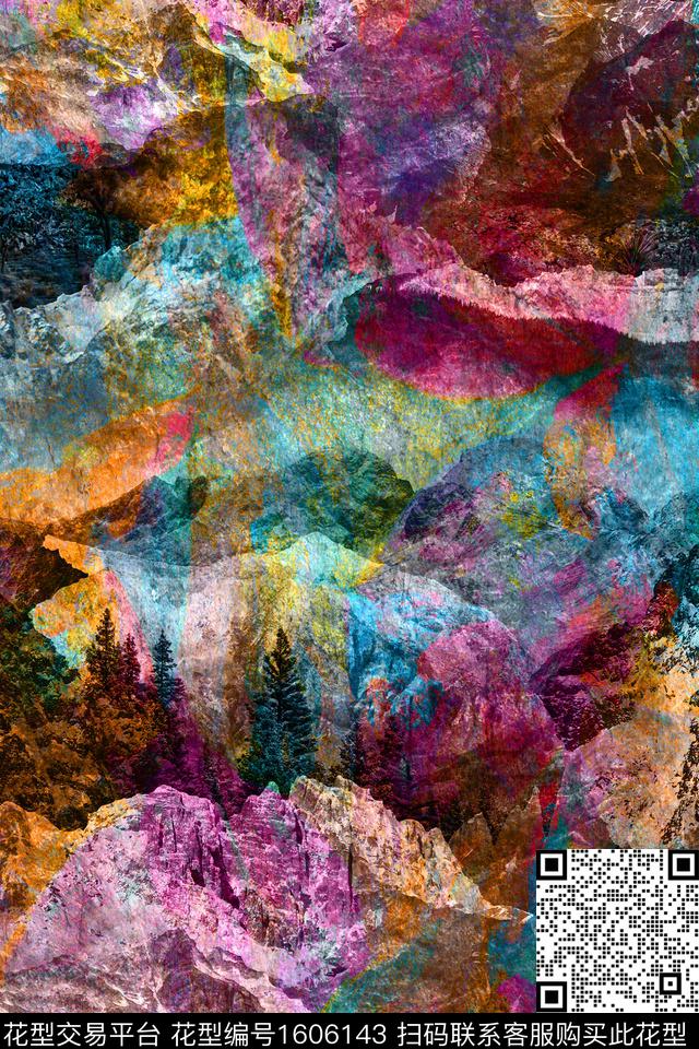 肌理抽象树林数码印花华亿平台下载（图片编号: 1606143） - 瓦栏（Walan）