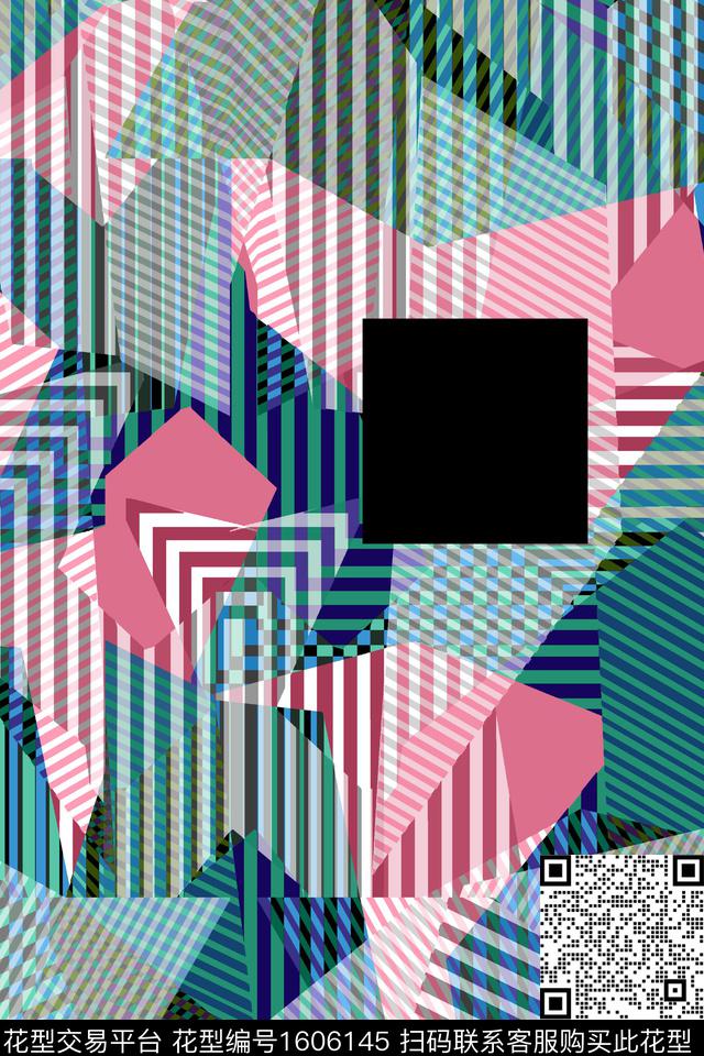 几何条纹混合拼接数码印花华亿平台下载（图片编号: 1606145） - 瓦栏（Walan）