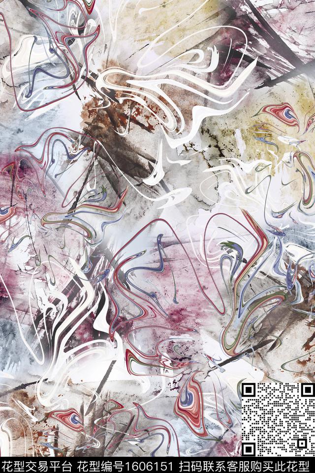 剪影抽象满版散花数码印花华亿平台下载（图片编号: 1606151） - 瓦栏（Walan）
