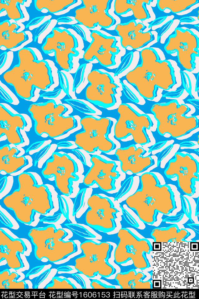抽象花卉花卉满版散花数码印花华亿平台下载（图片编号: 1606153） - 瓦栏（Walan）