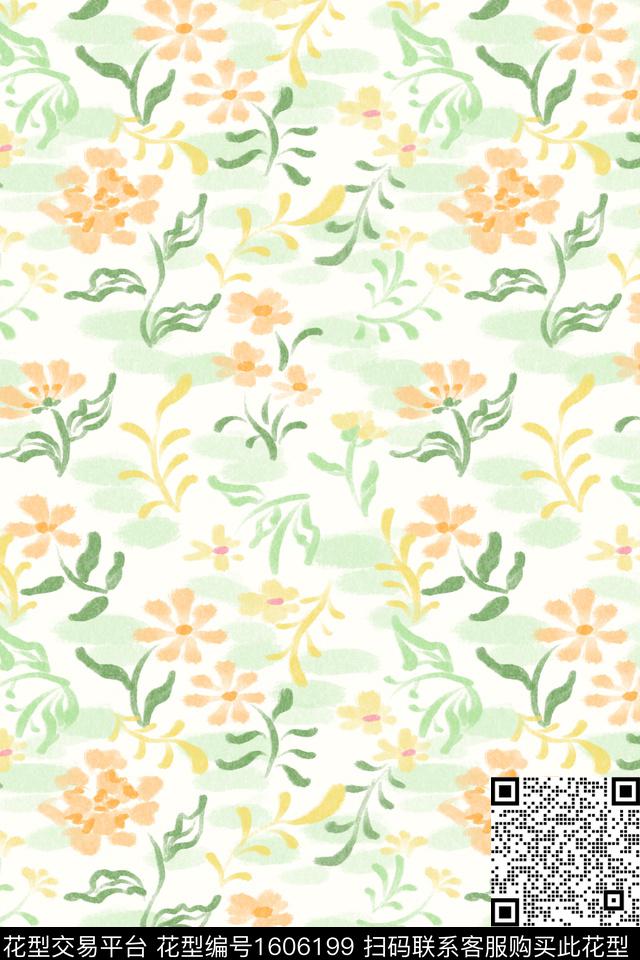 小清新清爽底花卉花卉数码印花华亿平台下载（图片编号: 1606199） - 瓦栏（Walan）