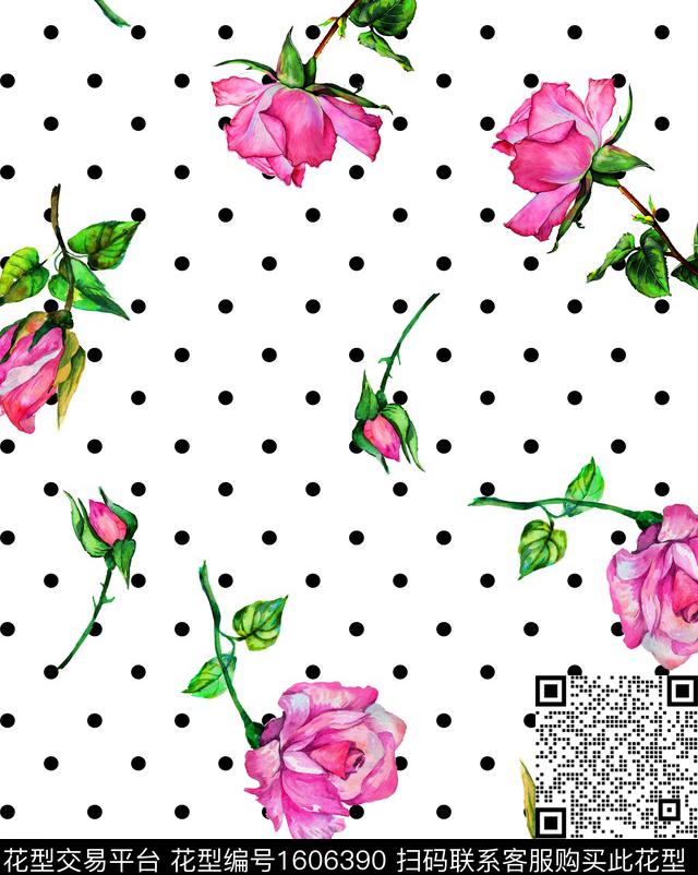 花卉水彩花卉白底花数码印花华亿平台下载（图片编号: 1606390） - 瓦栏（Walan）