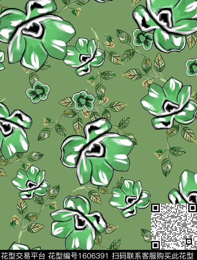 花卉水彩花卉笔触数码印花华亿平台下载（图片编号: 1606391） - 瓦栏（Walan）