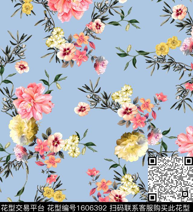 复古花卉清爽底花卉数码印花华亿平台下载（图片编号: 1606392） - 瓦栏（Walan）