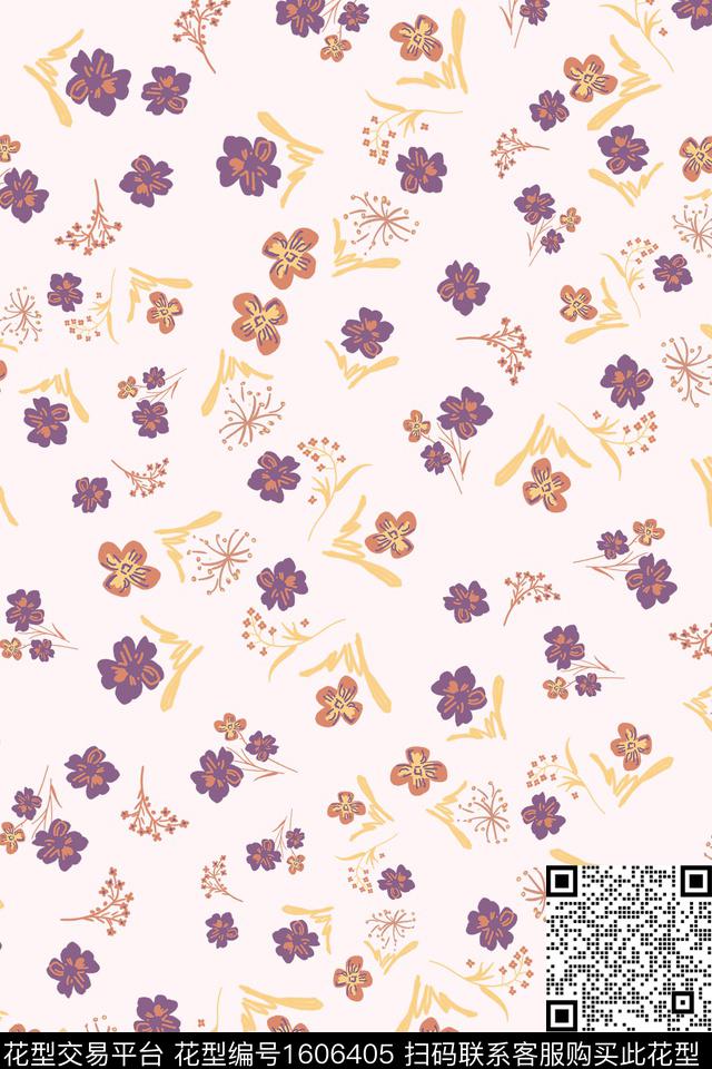 满版散花花卉小碎花数码印花华亿平台下载（图片编号: 1606405） - 瓦栏（Walan）