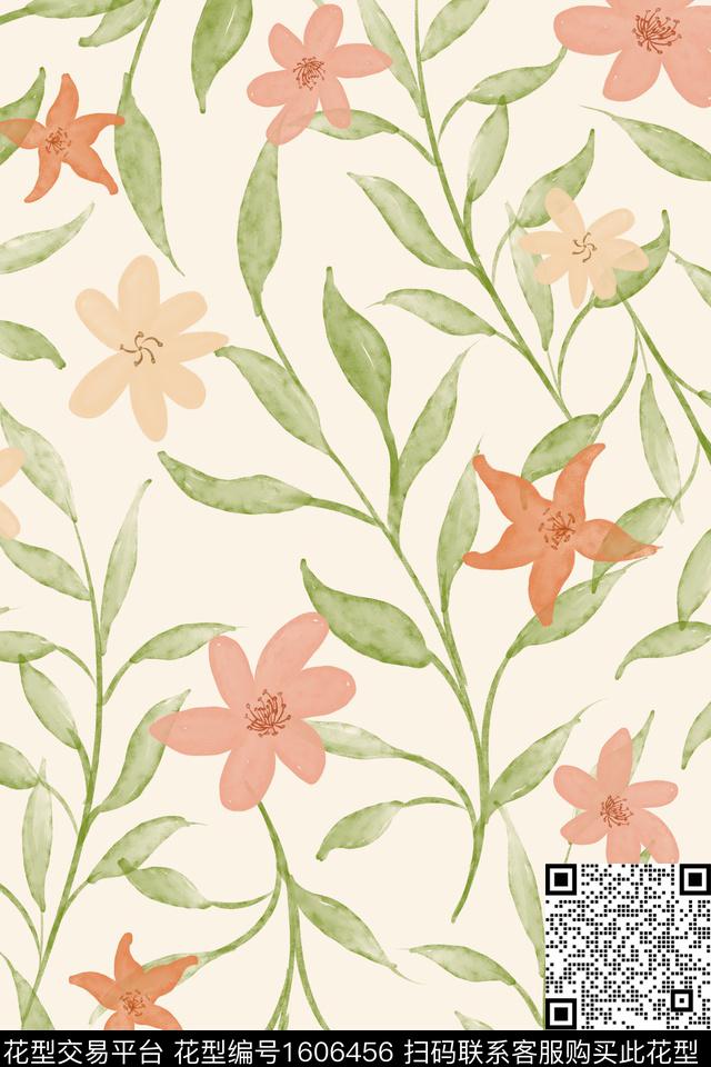 小清新花卉水彩花卉数码印花华亿平台下载（图片编号: 1606456） - 瓦栏（Walan）