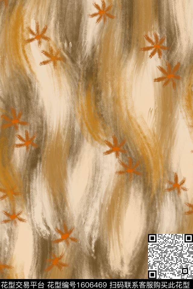 侘寂花卉笔触数码印花华亿平台下载（图片编号: 1606469） - 瓦栏（Walan）