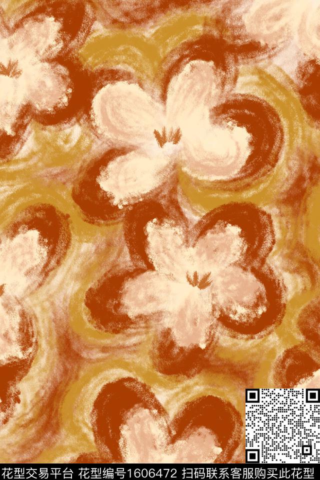 侘寂花卉红花数码印花华亿平台下载（图片编号: 1606472） - 瓦栏（Walan）