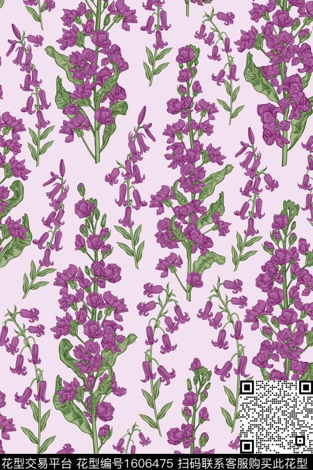 花卉春夏华亿平台紫色花卉数码印花华亿平台下载（图片编号: 1606475） - 瓦栏（Walan）