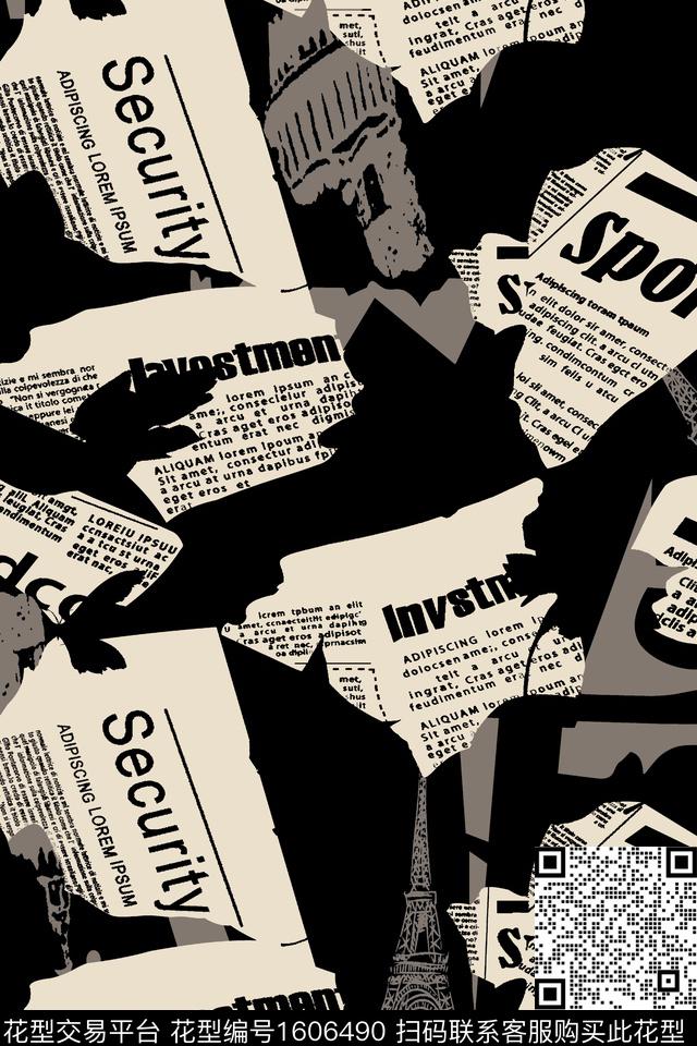 休闲报纸字母数码印花华亿平台下载（图片编号: 1606490） - 瓦栏（Walan）