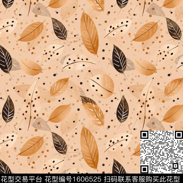 水彩叶子波点数码印花华亿平台下载（图片编号: 1606525） - 瓦栏（Walan）