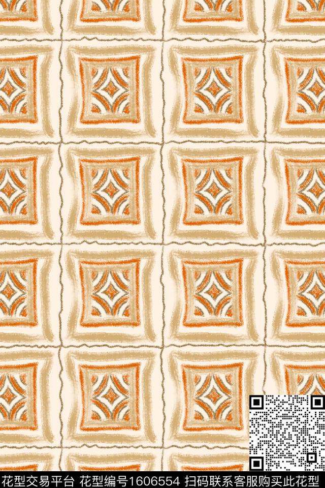 线条民族风笔触数码印花华亿平台下载（图片编号: 1606554） - 瓦栏（Walan）