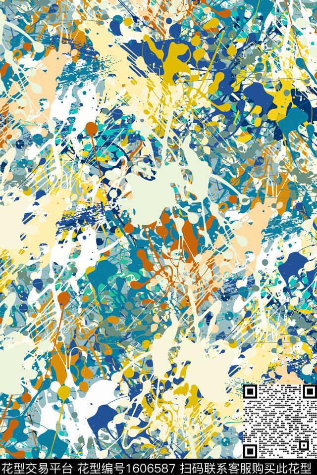 抽象墨迹涂鸦数码印花华亿平台下载（图片编号: 1606587） - 瓦栏（Walan）