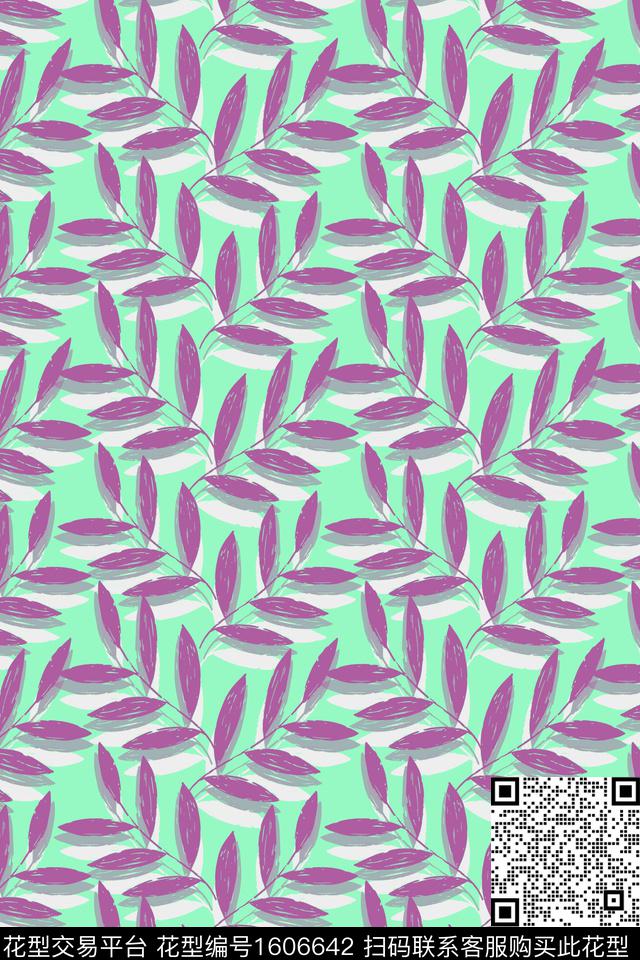 叶子剪影绿植树叶数码印花华亿平台下载（图片编号: 1606642） - 瓦栏（Walan）