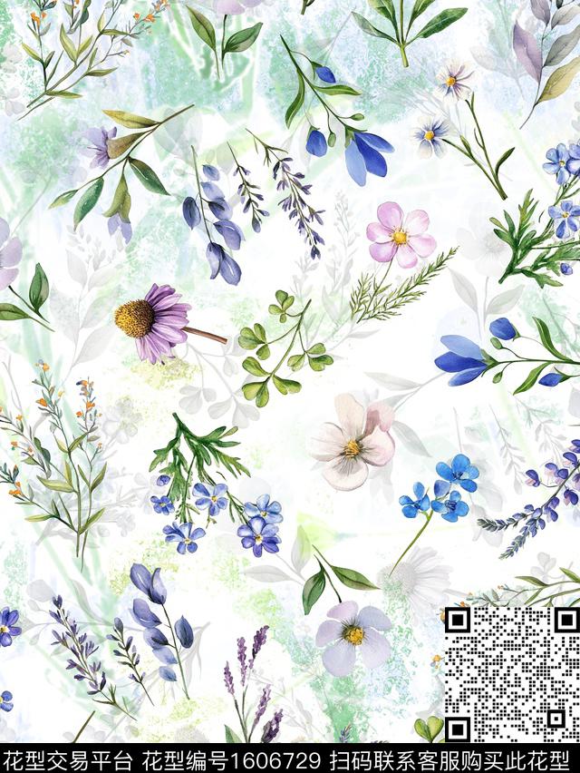 花卉影花小碎花数码印花华亿平台下载（图片编号: 1606729） - 瓦栏（Walan）