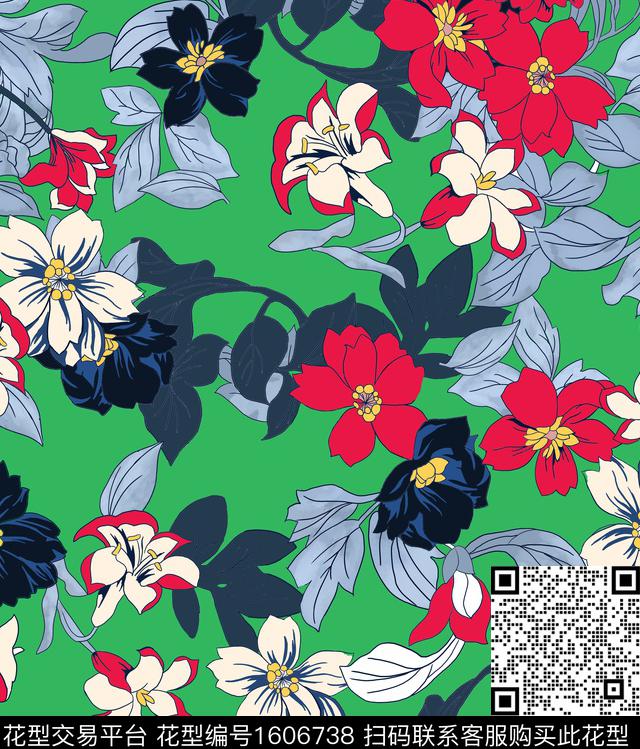 花卉平面花卉简约传统印花华亿平台下载（图片编号: 1606738） - 瓦栏（Walan）