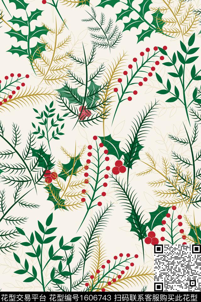 热带华亿平台绿植树叶手绘数码印花华亿平台下载（图片编号: 1606743） - 瓦栏（Walan）