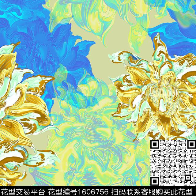 花卉抽象花卉影花数码印花华亿平台下载（图片编号: 1606756） - 瓦栏（Walan）
