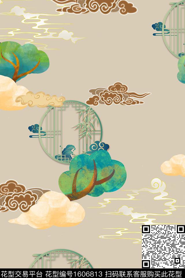 民族风绿植树叶竹子数码印花华亿平台下载（图片编号: 1606813） - 瓦栏（Walan）