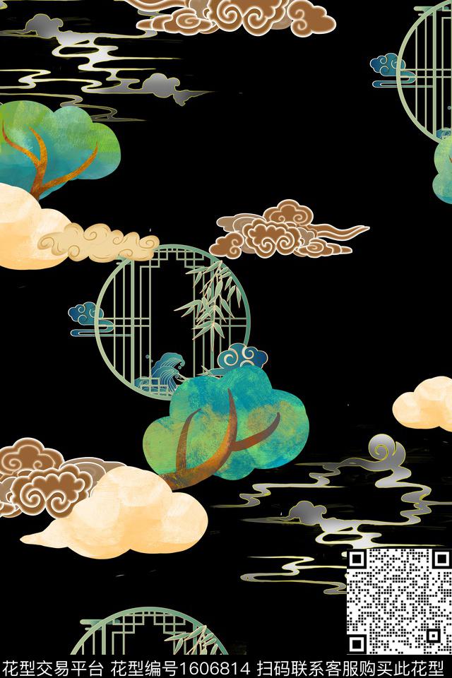 窗花树中国风数码印花华亿平台下载（图片编号: 1606814） - 瓦栏（Walan）