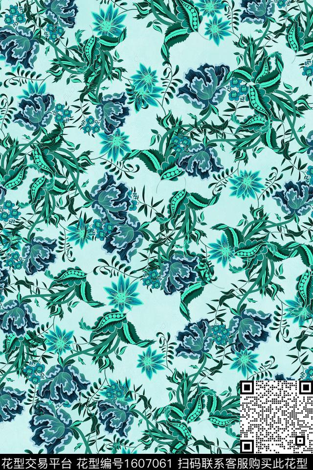 花卉中老年民族风数码印花华亿平台下载（图片编号: 1607061） - 瓦栏（Walan）