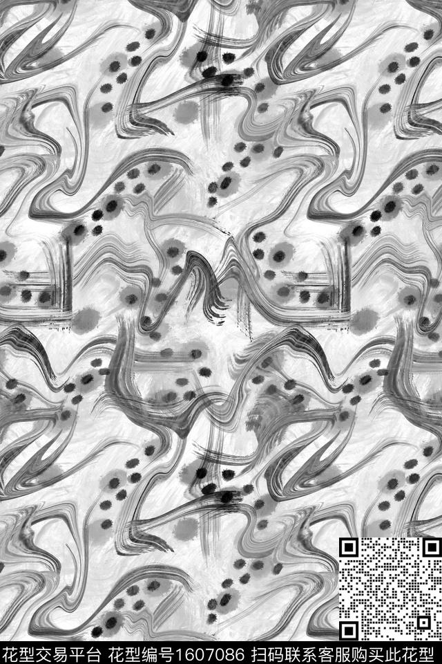 涂鸦笔触抽象数码印花华亿平台下载（图片编号: 1607086） - 瓦栏（Walan）