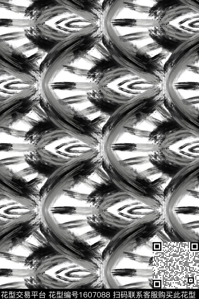 涂鸦笔触抽象数码印花华亿平台下载（图片编号: 1607088） - 瓦栏（Walan）