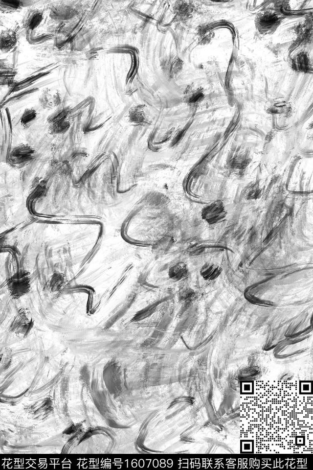 涂鸦笔触抽象数码印花华亿平台下载（图片编号: 1607089） - 瓦栏（Walan）