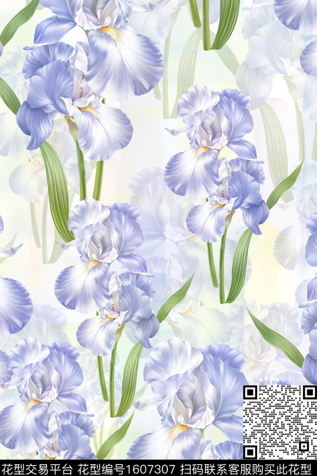 小清新鸢尾花花卉数码印花华亿平台下载（图片编号: 1607307） - 瓦栏（Walan）