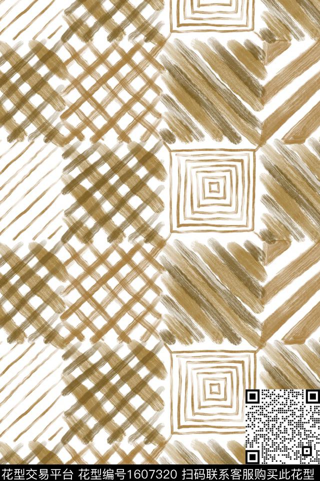 笔触格子几何数码印花华亿平台下载（图片编号: 1607320） - 瓦栏（Walan）