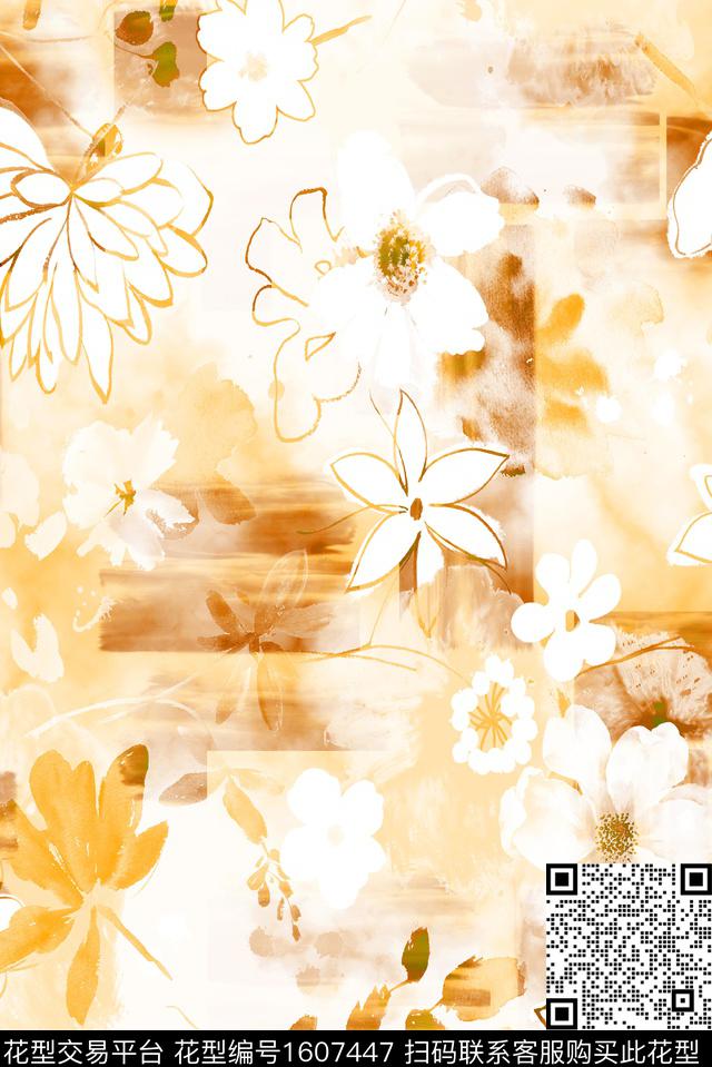 花卉水彩花卉抽象花卉数码印花华亿平台下载（图片编号: 1607447） - 瓦栏（Walan）