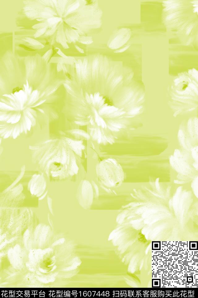 花卉笔触水彩花卉数码印花华亿平台下载（图片编号: 1607448） - 瓦栏（Walan）