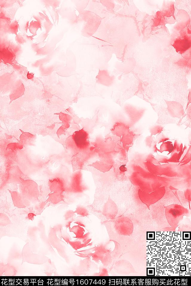 花卉水彩花卉晕染数码印花华亿平台下载（图片编号: 1607449） - 瓦栏（Walan）