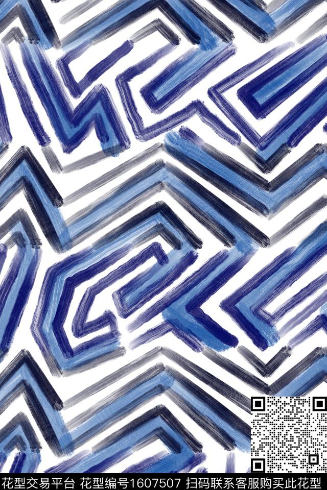 水彩笔触几何数码印花华亿平台下载（图片编号: 1607507） - 瓦栏（Walan）