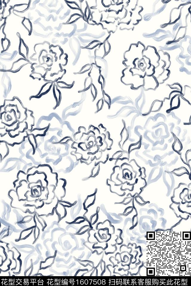 小清新清爽底花卉花卉数码印花华亿平台下载（图片编号: 1607508） - 瓦栏（Walan）