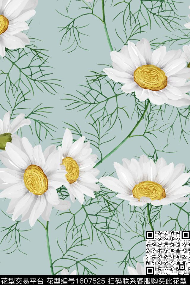 大花花卉清爽底花卉数码印花华亿平台下载（图片编号: 1607525） - 瓦栏（Walan）