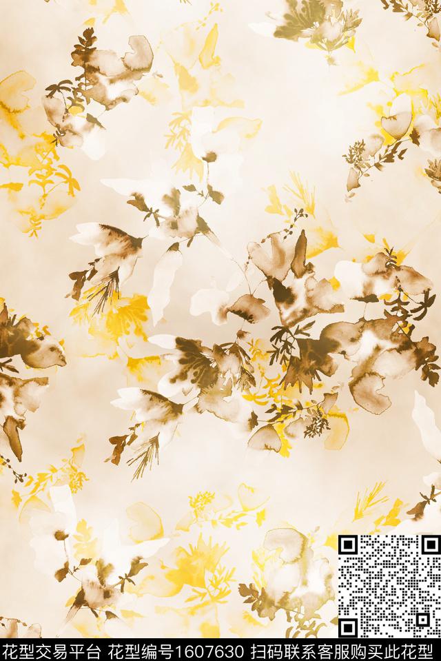花卉水彩花卉模糊花卉数码印花华亿平台下载（图片编号: 1607630） - 瓦栏（Walan）