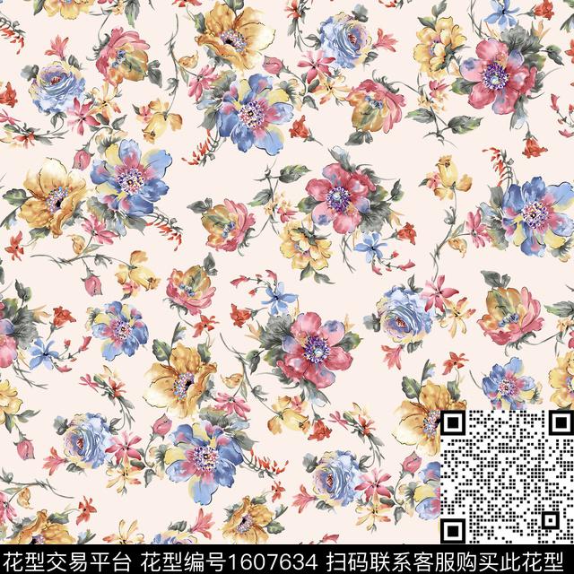 满版散花花卉小碎花数码印花华亿平台下载（图片编号: 1607634） - 瓦栏（Walan）