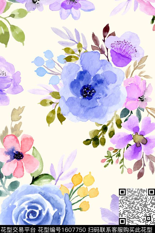 大花花卉春夏华亿平台数码印花华亿平台下载（图片编号: 1607750） - 瓦栏（Walan）
