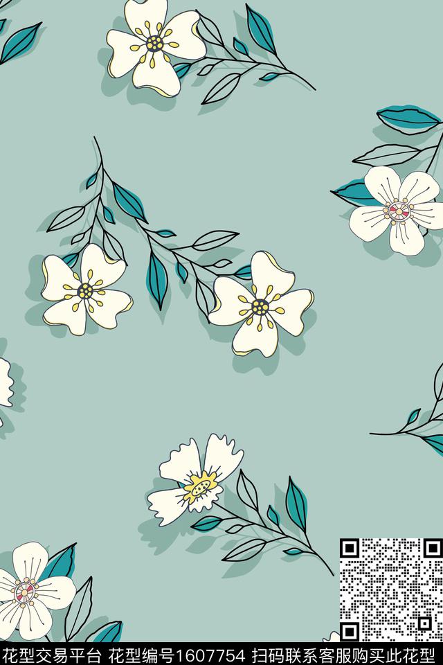 花卉剪影小清新传统印花华亿平台下载（图片编号: 1607754） - 瓦栏（Walan）