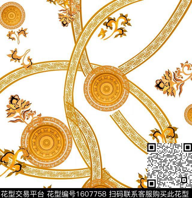 民族风宫廷风条纹数码印花华亿平台下载（图片编号: 1607758） - 瓦栏（Walan）