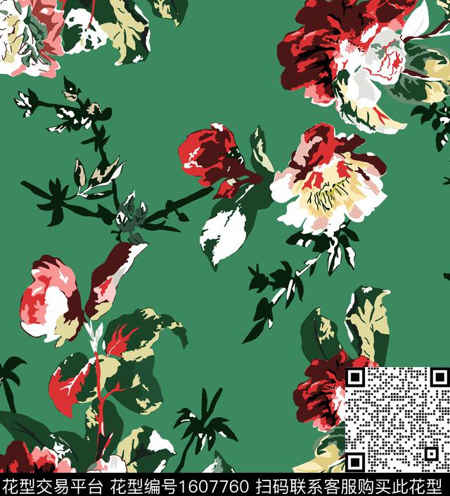 花卉大花数码印花华亿平台下载（图片编号: 1607760） - 瓦栏（Walan）